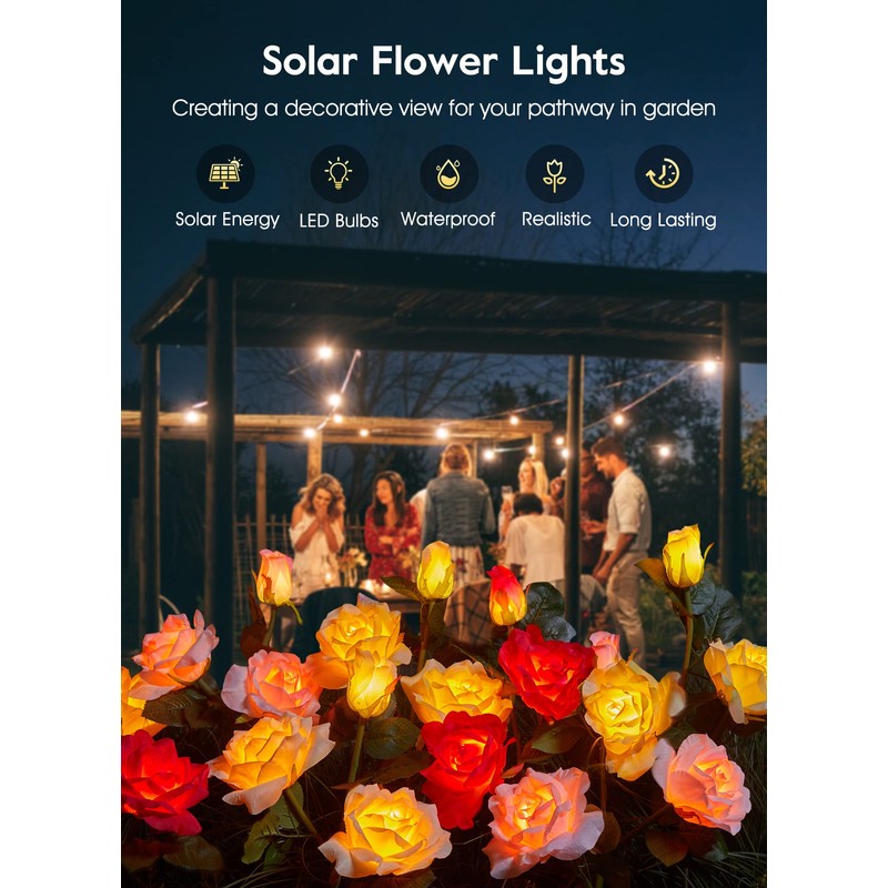 Brightown Outdoor Solar Garden Lights - 4 Pack LED Flower