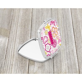 Caroline's Treasures Letter I Flowers and Butterflies Pink Compact Travel Mirrors, Multicolor