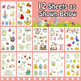 Leesgel Easter Decorative Tattoo Stickers Children, 12 Sheets Luminous Temporary Tattoo for Children Easter Gifts Basket Bags Fillers, Luminous Children's Tattoo Toy Prices Easter Egg Hunt Favours