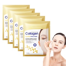 5pcs Collagen Nackenmaske, Kollagen Essenz Gesichtsmaske, Facial mask, Reduziert Falten & verbessert die Hautelastizität, für Tiefenverjüngung und Feuchtigkeitsspendende Haut (01)