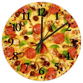 Pizza Wall Clocks 15 Inch, Food Decors Holiday Novelty Kitchen Clocks Wall Battery Operated Silent Non-Ticking Round Arabic Numeral Clock for Bedroom Living Room Home Decor