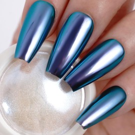 Moonlight White Aurora Nail Chrome Powder, Purple to Blue Color Shift Chameleon Glitter for Nail Art Decoration Pigment Dust 0.5g