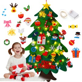 CCINEE Christmas Felt Tree, 3.5ft DIY Felt Xmas Tree with LED Lights 40pcs Detachable Ornaments for Kids Gifts Christmas Tree Wall Door Hanging Decorations…