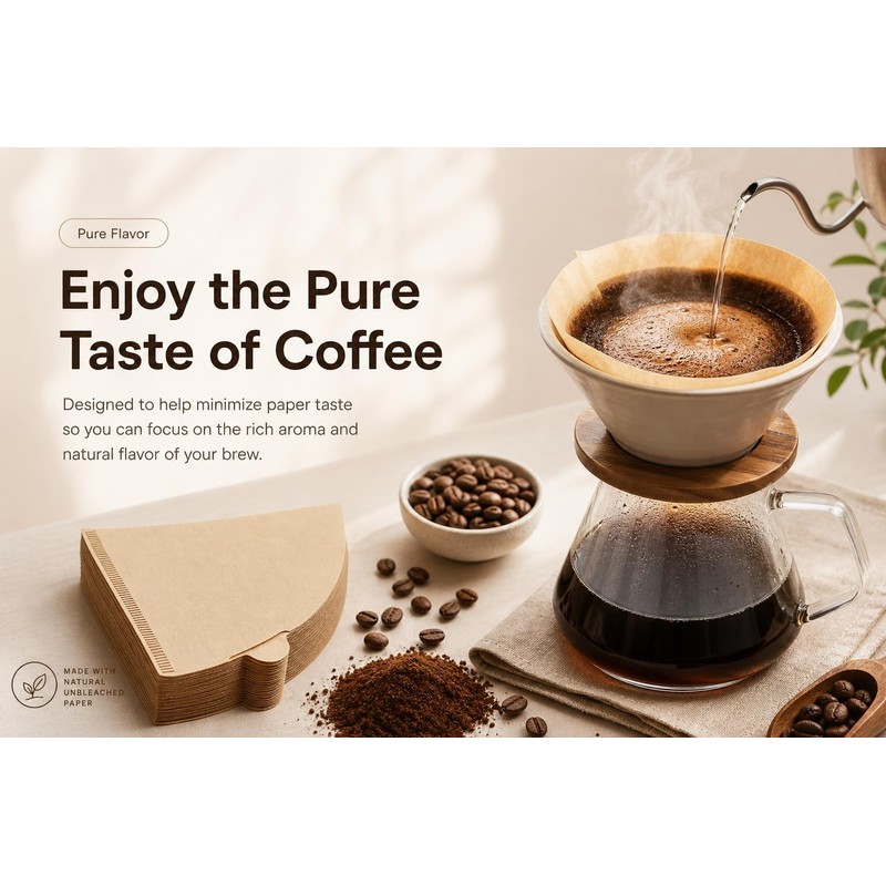 100 Pack V-Shaped Coffee Filters Natural Brown Unbleached Wood Pulp