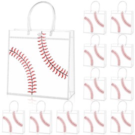 HIYZI 24 Pcs Baseball Clear PVC Gift Bag with Handles Baseball 8 x 8 x 3.15 Inch Party Favor Goodie Bag Sport Treat Bags for Team Snacks Boys Birthday Holiday Party Supplies Baby Shower Decorations