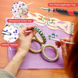 Hotfix Rhinestone Applicator Tool, Catcan Bedazzler Kit with Rhinestones for Clothing, Hotfix Rhinestones Kit with 2 Boxes AB Crystal Rhinestones, 7 Tips, Tweezers, Jewel Picker, Trays, DIY for Crafts