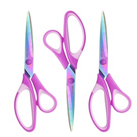 Juego de 3 tijeras de oficina multiusos de 8.5 pulgadas, paquete de 3, hoja de revestimiento de titanio afilada y tijeras resistentes de agarre suave y cómodo para tela, manualidades, costura, hogar