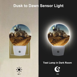 Uanvaha Antique Train LED Night Light Steam Engine Locomotive Train on Railroad Track Plug-in Night Light with Dusk to Dawn Sensor for Bedroom Bathroom Living Room