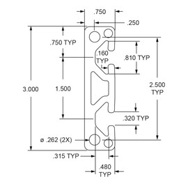 8020, 3075, 15 Series 3 Inch x 0.75 Inch 3x0.75 T-Slotted Aluminum Extrusion Extruded DIY Smooth Two Channel Linear Slot Bar Rail 80/20 (Clear Anodize, 72" Long)