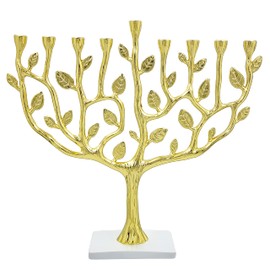 The Dreidel Company Hanukkah Menorah Árbol de la vida con base de piedra (dorado)