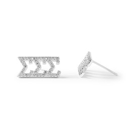 Sorority Shop Sigma Sigma Sigma Earrings — White Gold Plated Stud Earrings, Long-Lasting Tri Sigma Sorority Gifts for Women
