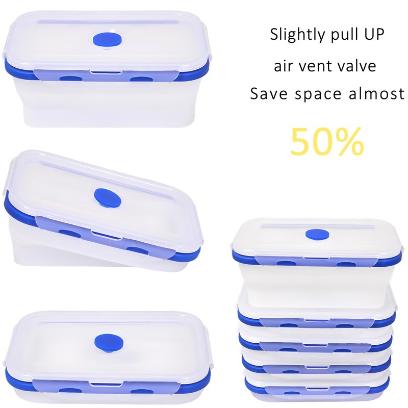 FUSMYE 5 Pack Translucent Collapsible Silicone Food Storage Containers with
