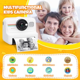 HiMont Kids Instant Print Camera, 1080P HD Kids Camera Instant Print with 3 Rolls Print Paper & 32GB Card, Ideal Kids Toys Gifts for Boys & Girls Age 3-14 (Black)