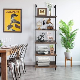 aboxoo Ladder Shelf Open Bookshelf 5-tier Wood Wall-mounted Bookcase Storage Rack Open Back Industrial Modern Plant Flower Stand Utility Organizer Bookcase Metal Frame Furniture Office Kitchen Bedroom