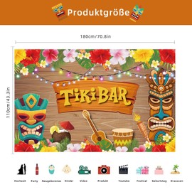 EULAPGOE Tiki Bar Hawaii Party Decoration Banner, 180 x 110 cm Hawaiian Party Background, Background Banner for Hawaiian Party Decoration, Tiki Banner Aloha Background Banner