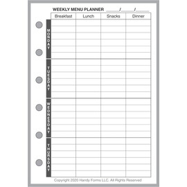 Pocket-Plus Size Menu Planner and Shopping List, Sized and Punched for Pocket-Plus Size Notebook (3.5" x 5")