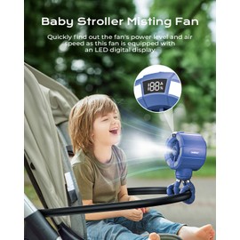Baby Stroller Misting Fan, 6000mAh Rechargeable Clip-On Fan, 3 Speeds & 2 Spray Modes, 14H Cooling, Leak-Proof 100ML Tank, Night Light & Timer, BPA-Free for Strollers, Cribs & Travel (Darblue)