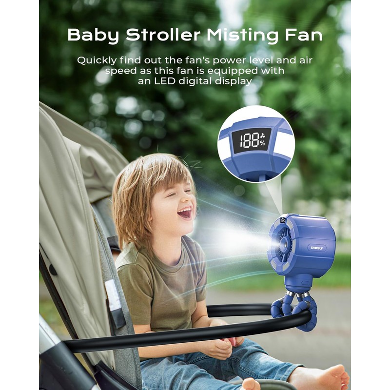 Baby Stroller Misting Fan, 6000mAh Rechargeable Clip-On Fan, 3 Speeds