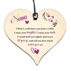 Close to the Bone #1150 Nana I Miss You So Wooden Hanging Heart Plaque Bereavement, memorial, funeral Gift