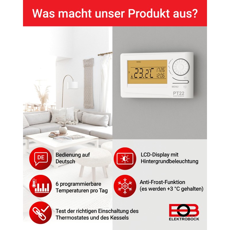 PT22 Electric Bock Digital Room Thermostat,