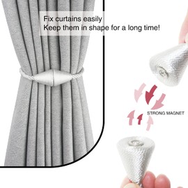 Nieffeiy Paquete de 6 alzapaños magnéticos para cortinas, modernos, hechos a mano, decorativos, para decoración de ventanas, color plateado