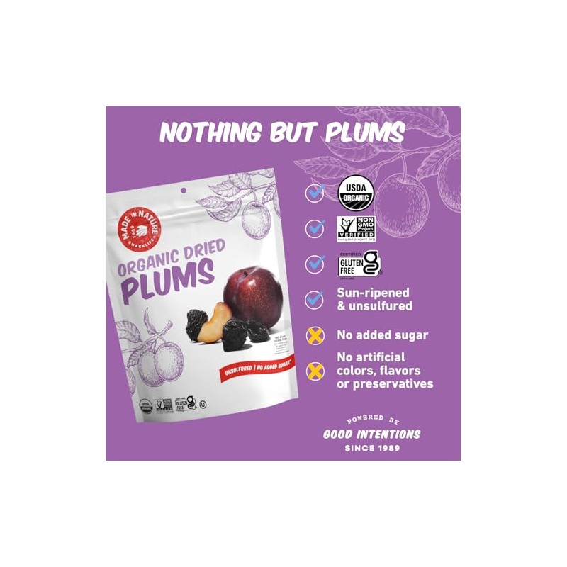 Made In Nature Organic Dried Plums, 13 Ounce (Pack of