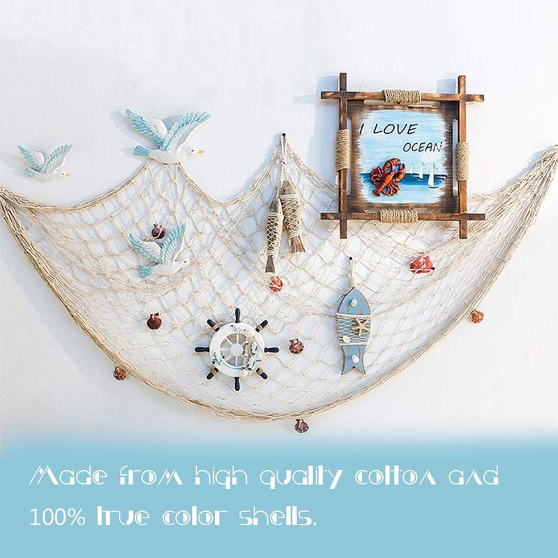 Decorative Fishing Net Wall Decor with Seashells Nautical Style Wall