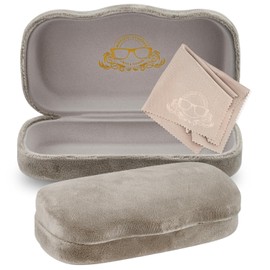Modern Eyewear Medium Hard Shell Glasses Case with Cleaning Cloth - Grey Velvet Protective Eyewear Case for Sunglasses & Reading Glasses - Lightweight, Crush-Resistant - Design for Men & Women