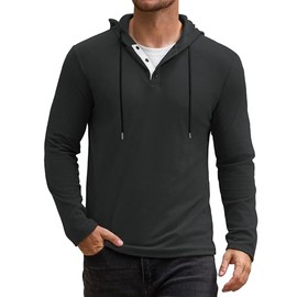 Vssjavun Workout Hoodie For Men Henley Long Sleeve Lightweight Tops Casual Stylish Black Medium