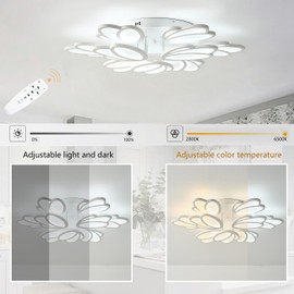 Aiwen Modern LED Ceiling Lights, 31.88 in Acrylic Leaf Flower Fixture with Remote Control, 2800-6500K Dimmable, LED Flush Mount White Ceiling Light, Close to Ceiling Lamp for Living Room