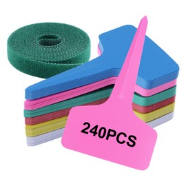 UFURMATE 240Pcs 6 Colors Plant Labels with Plant Tie Waterproof Plastic Garden Stake Tags Reusable T-Type Nursery Garden Makers for Seedlings Flower Vegetables Herb Potted (6x10cm)