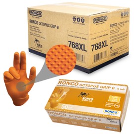 Orange Nitrile Gloves, Disposable Gloves, Premium Durability 6 Mil Small (50 GLOVES, ORANGE), Ronco Octopus Grip (Small, Orange)