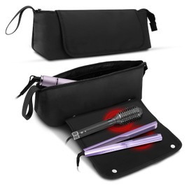 Bolsa de viaje para herramientas para el cabello, estera resistente al calor para herramientas para el cabello con bolsillos interiores, organizador de herramientas calientes para planchas, rizadores (BLACK)