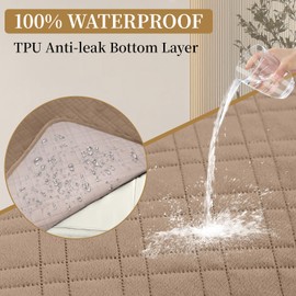 YUEVELLA Velvet 100% Waterproof Couch Cover for Dogs Washable Sofa Covers for 3 Cushion Couch Pet Friendly Sofa Slipcovers Set Non Slip Quilted Furniture Protector with Pockets (Large, Light Brown)