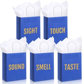 Kolldenn 5 Senses Gift Bags for Him for Her with 10 Pcs Tissue Paper, Paper Bags with Handles Five Senses Gifts for Valentines Christmas Birthday Wedding Anniversary(Blue,8.3 x 4.3 x 10.6 Inch)