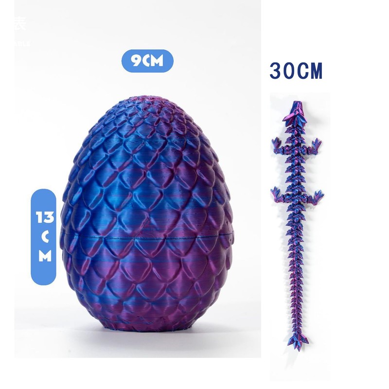 12" 3D Printed Dragon Egg, Articulated Dragon Inside, Crystal Dragon