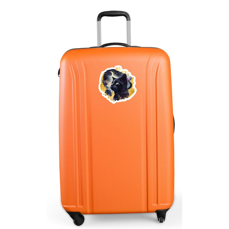 Black Cat Midnight Cosmic Gold Pattern Sticker Cute Unique Design