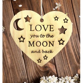 Love You to the Moon and Back - Love Plaque, Wooden Hanging Heart Plaque, Gift for Your Best Friend Wife Husband Girlfriend Boyfriend Special, Valentine's Gift