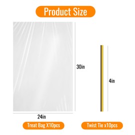 igoelove Clear Cellophane Bags Plastic Treat Bags with Twist Ties for Gift, Presents, Wine Bottles, Bridal/Baby Showers and More (Flat, No Gusset, Ribbon Included)(10PACK,24x30 Inch)
