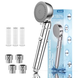 Micro Nano Bubble Shower Head, Water Saving, Skin Care, High Cleaning Power with Filter, Strongest Chlorine Removal, 360 Degree Adjustable Shower Head, Hand Stop, Silver