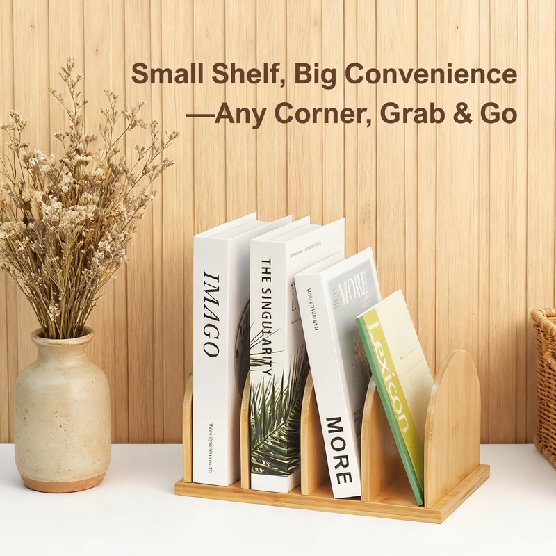Deefielly Cookbook Organizer, Wooden Countertop Bookshelf, Space-Saving Recipe Book Storage