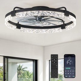 ZMISHIBO Ceiling Fans with Lights and Remote, 24 Inch Flush Mount Fan Light, 6 Speeds, 3CCT, Dimmable, Low Profile Ceiling Fan, Modern Ceiling Fan with Light for Bedroom and Living Room, Black