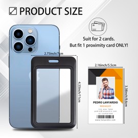 Lanyardio 1 Pack Sliding Vertical ID Badge Holder Hard Black Plastic Card Case Protector Pouch with Sided Clear Window for Office School ID Credit Cards and Proximity Key Cards