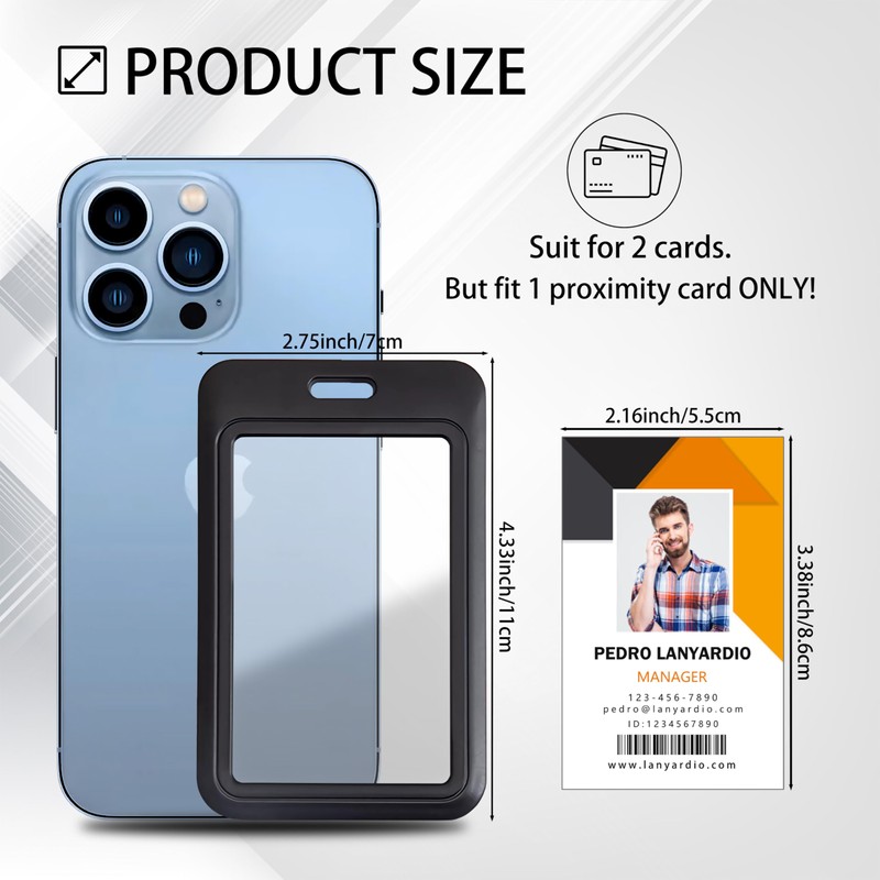 Lanyardio 1 Pack Sliding Vertical ID Badge Holder Hard Black