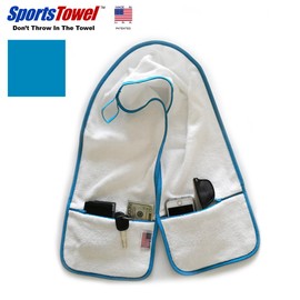 R J Hall Sports Towel - 2 Zipper Pockets Hold Belongings Safe While You Exercise, at The Gym. Play Pickleball, Tennis, Golf.100% Cotton Ring Spun Loops Super Soft and Absorbent (Lt Blue)