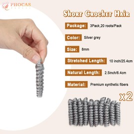 10" 3 Packs Curly Short Grey Crochet Hair for Black Women Wand Curl Prelooped Short Curly Crochet Hair - 8MM Silver Grey