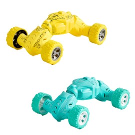 AWAVM 2PCS Pull Back Car Toys Reverse Twisted Car 4 Wheel Inertia Drive Climbing Car Special Off Road Vehicle Reverse Small Car Set Street Stall Toy Car for 1 2 3 Year Old Boys Girls (Yellow+Blue)