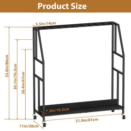 Gun Rack, Freestanding Floor Gun Stand Holds up to 10 Long Guns, Adjustable Wooden Shotgun Rack with Metal Frame and Wheels, Rifle Display Stand Storage Holder Indoor for Home Garage, Black