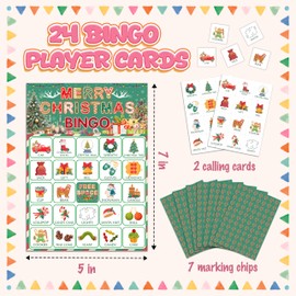 QUDNCR Christmas Bingo Game, Merry Christmas Party Bingo Cards for Adults, Xmas Party Decorations Supplies, Winter Themed Birthday Favors for 24 Players, 10