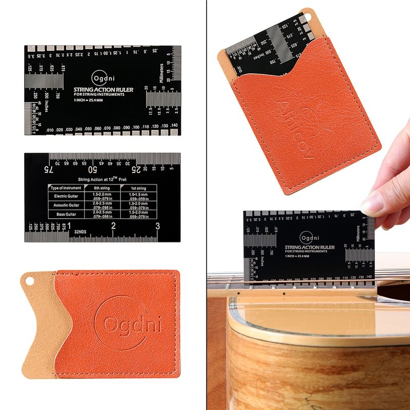 RuiJOTWAT Guitar String Action Ruler Guitar Repair Tool with Leather